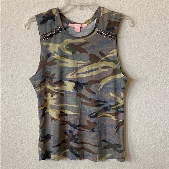 Rebellious One Camouflage Sleeveless Top with Rhinestone Detail Size M - Picture 1 of 8